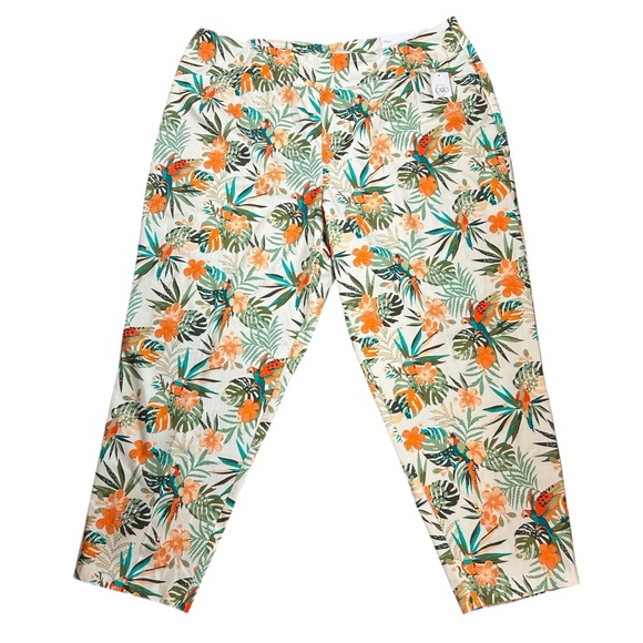 Cato Pull-On Stretch Ankle Pants Tropical Parrot Print NWT - Size 20W - Picture 1 of 12